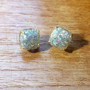 2 FOR $30 SALE! Kate Spade Small Square Studs in Opal Glitter - never worn.